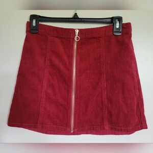 Forever 21 Girls Burgundy Red Front Zip Corduroy Skirt Size 13/14